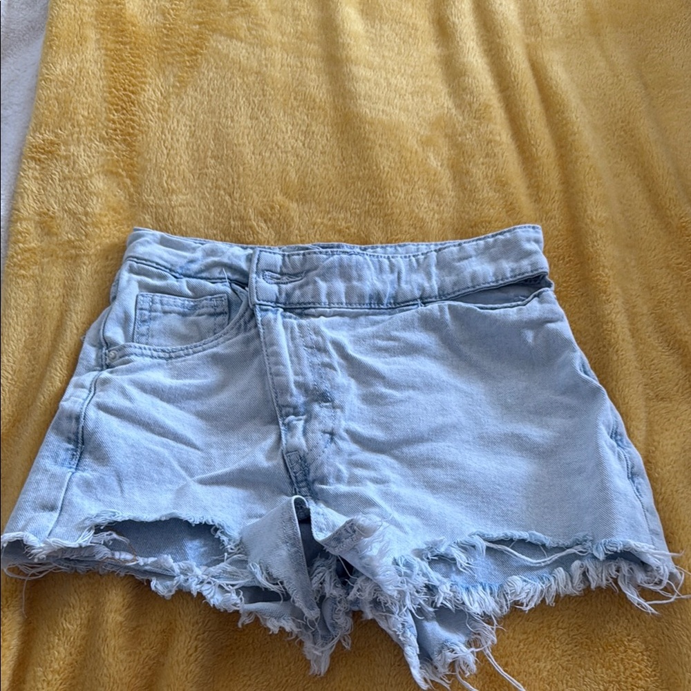 Bershka Blue Jean Shorts Distressed Frayed Hem